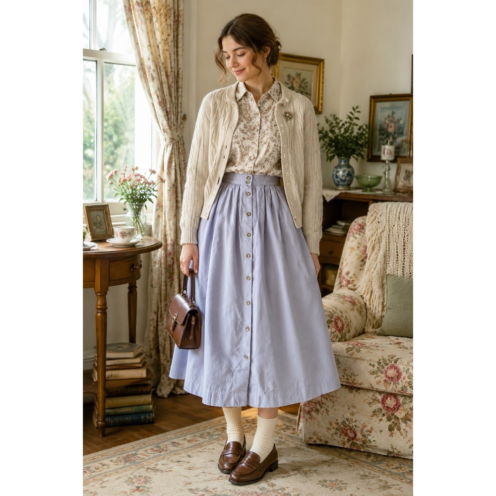 VTG Eddie Bauer Lavender Corduroy Pleated Cotton Skirt Vintage Size 6 WAIST 24" - Picture 10 of 10